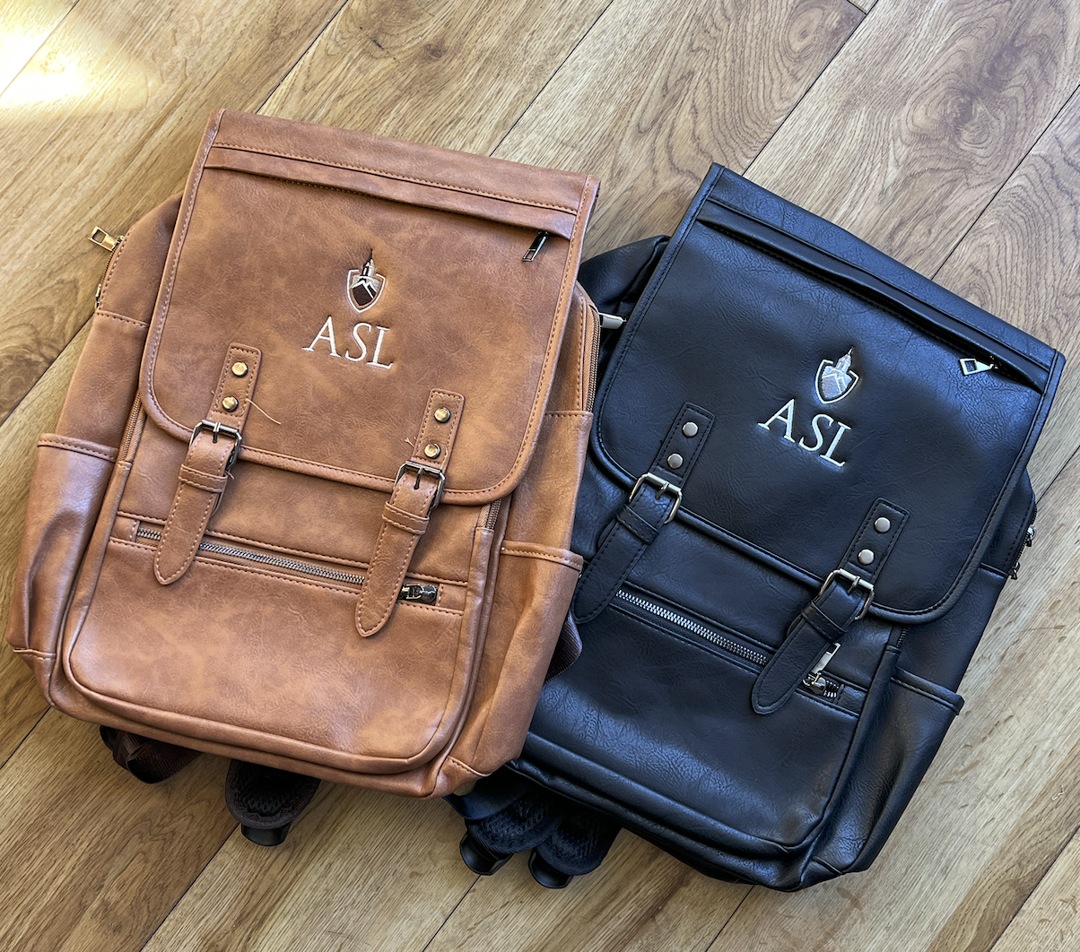 Embroidered ASL Leather Backpacks
