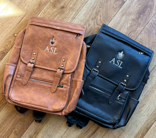 Embroidered ASL Leather Backpacks